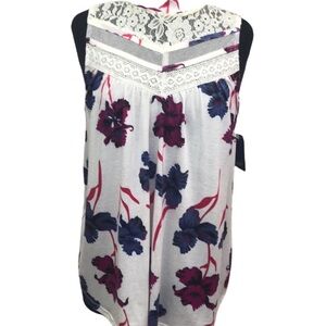 Floral Lace Trim Sleeveless Top